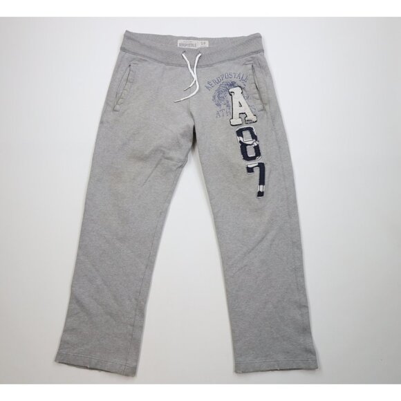 Vintage 90s Y2K Aeropostale Mens Small Distressed Wide Leg Sweatpants Pants Gray